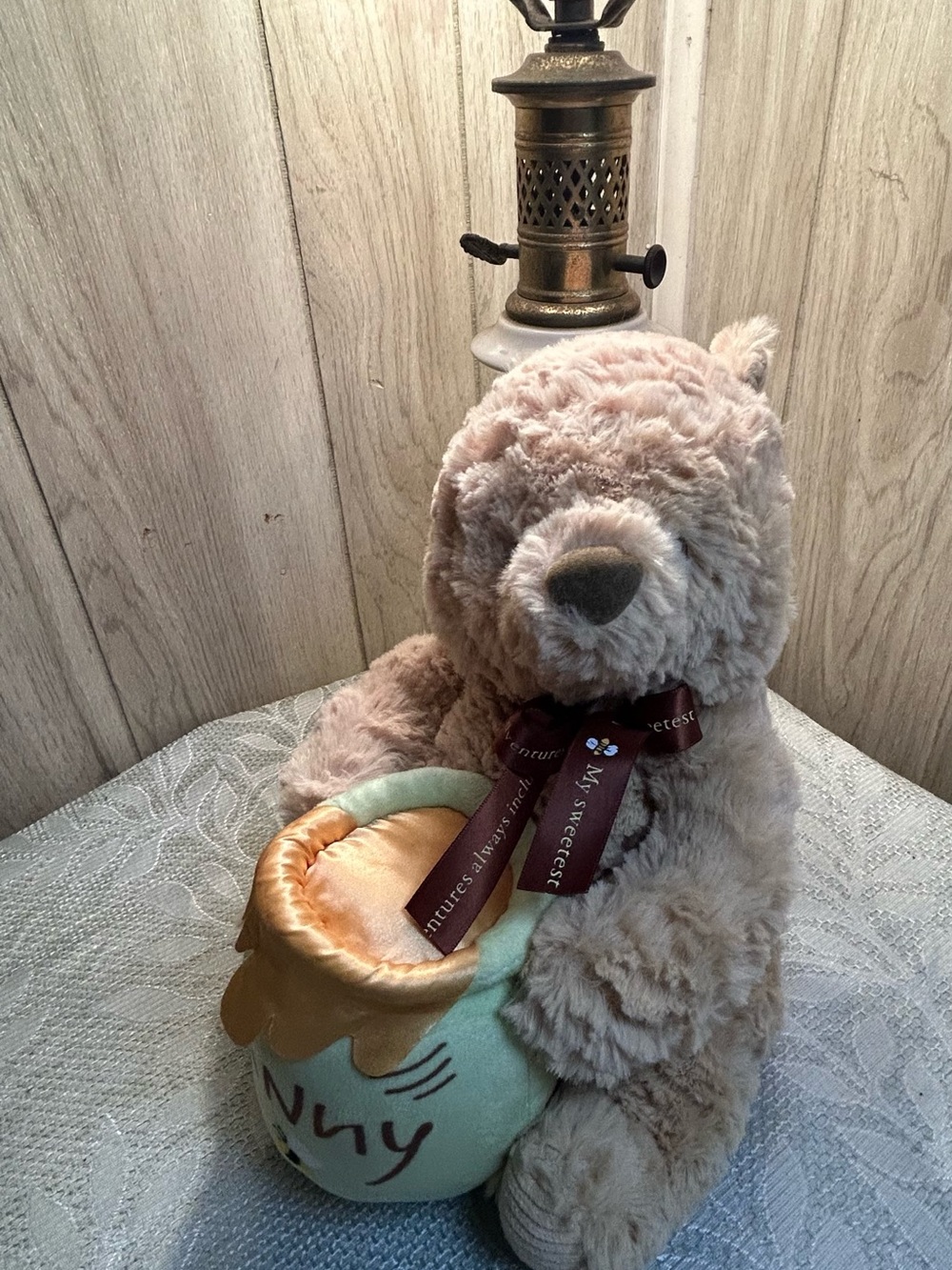 Disney Plush Pooh Bear in Cream with Mint Green Accent